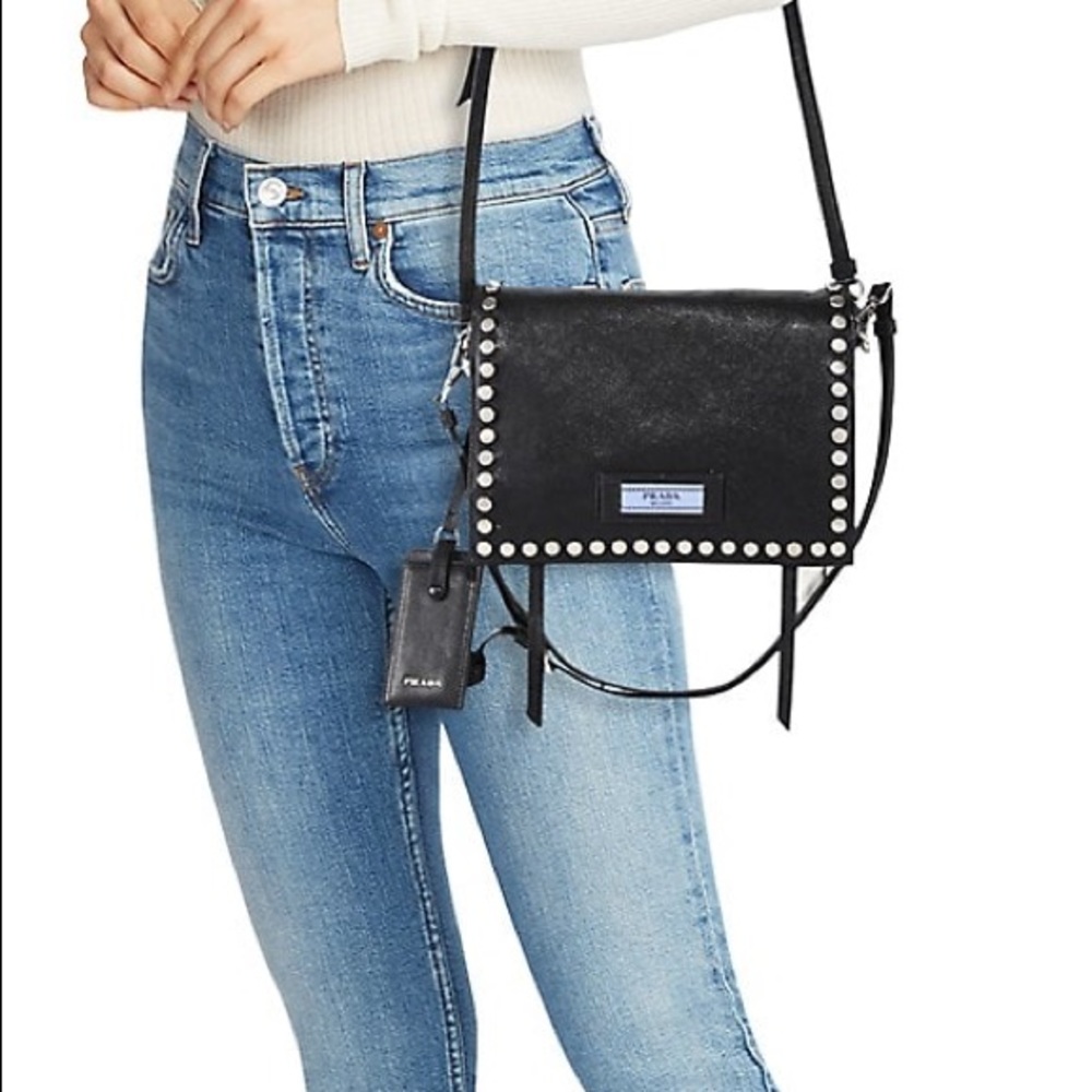 Prada studded leather shoulder bag in Black - Picture 13 of 14
